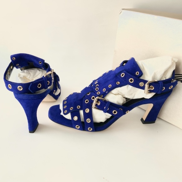 BRIAN ATWOOD Luisa Royal Blue Suede Leather Sandals Heels Pumps - Picture 13 of 13